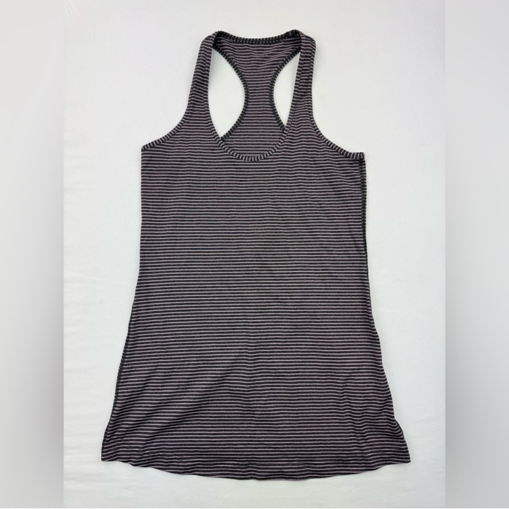 Lululemon Pink Grey Cool Striped Racerback Full Length Tank Top Cotton Blend - Picture 3 of 10